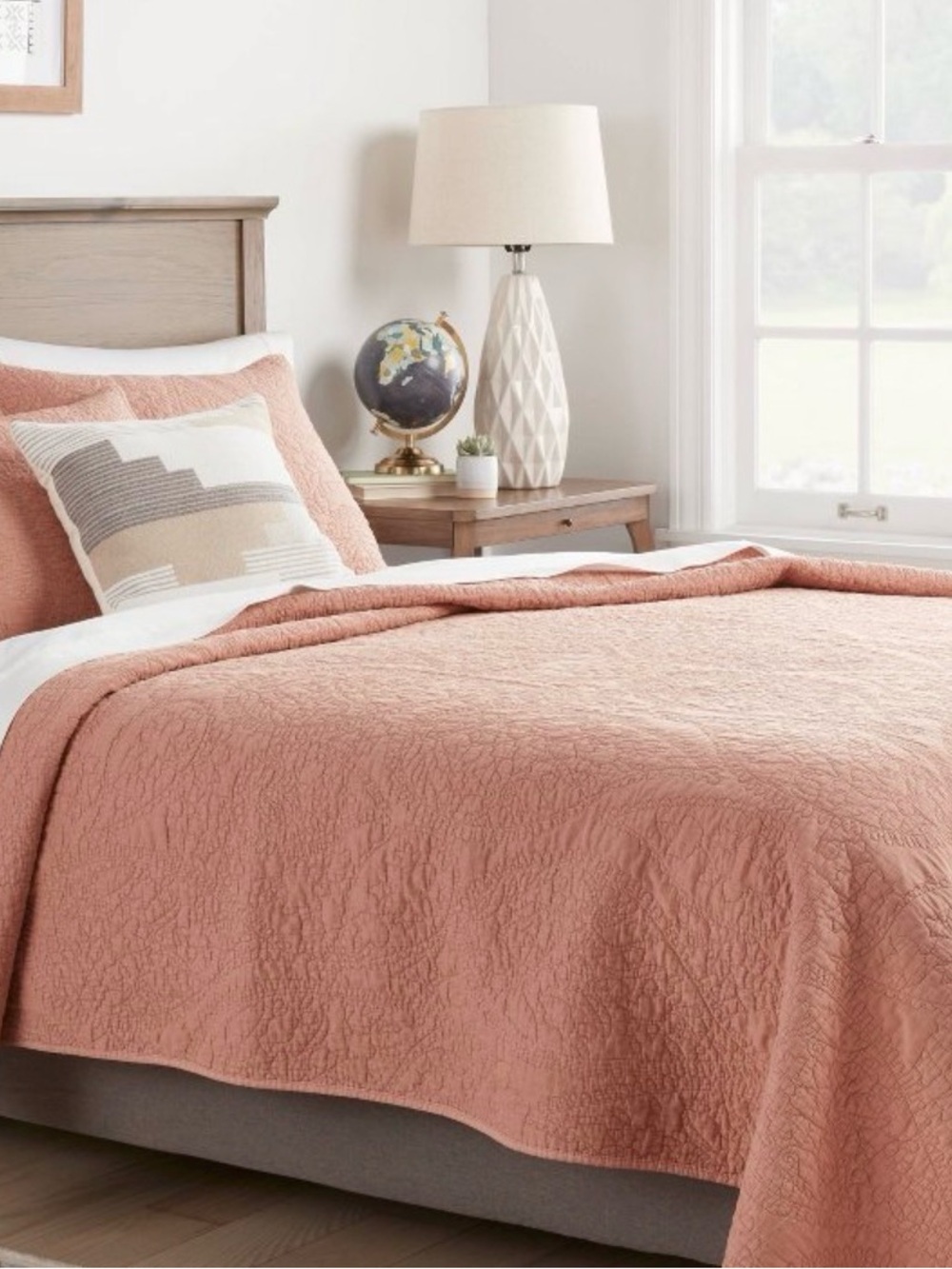 Threshold Terra Cotta Garment Washed Paisley Stitched Quilt and Pillow Sham